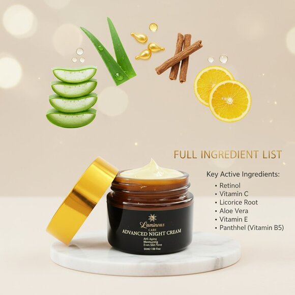 Luminous Care Anti-Aging Night Face Cream | Retinol + Vitamin C Moisturizer 50ml - Picture 8 of 9